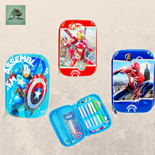 Avengers Superhero Hard Top Pencil Box for Kids | Iron Man Captain America Spider Man Pencil Case | School Stationery Organizer
