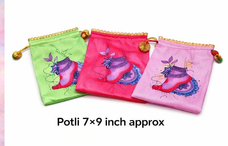 Salangai Design Potli Bags Set of 5 – Salangai Pooja Return Gift Pouches 7x9 Inch