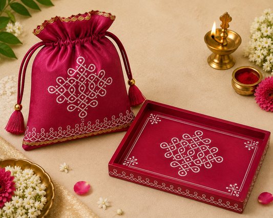 Kolam Potli Bag + Ready-Made MDF Kolam Tray Combo