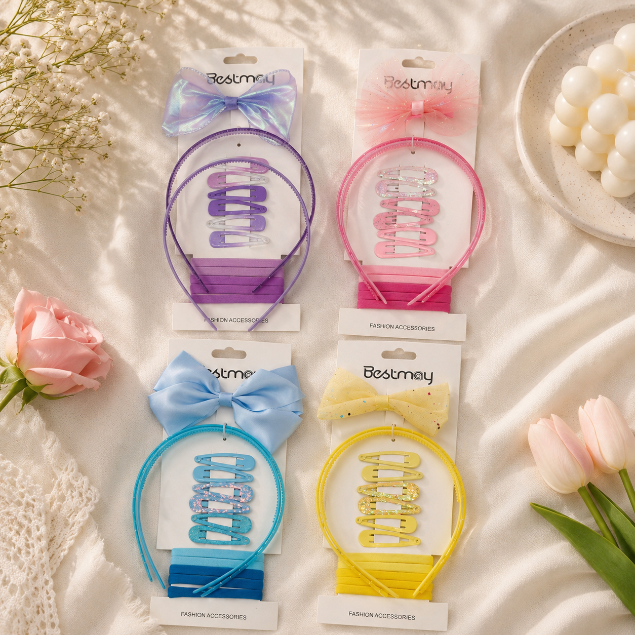 Girls Hair Accessory Set with Headband, Hair Clips, Hair Bands & Bow | Kids Hair Accessories Combo