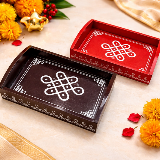 Traditional MDF Decorative Tray – 6 x 4 Inch | Black & Red Design