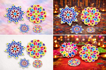 Colorful MDF Rangoli Décor – Single Piece Festival Design (4 Inch / 6 Inch) Set of 3