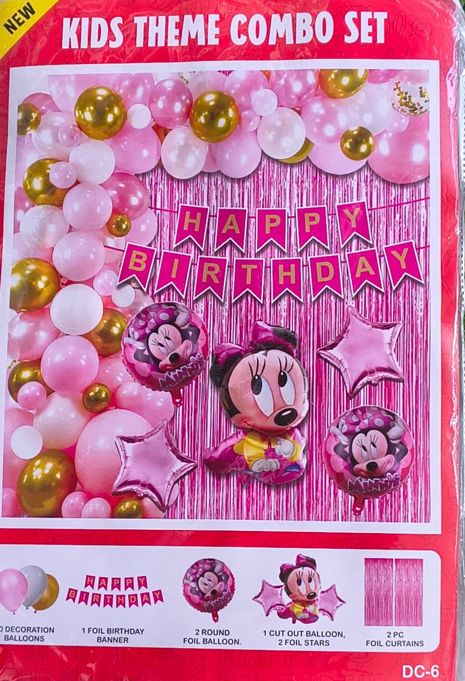 Kids Minnie Mouse Birthday Decoration Combo Set | Pink & Gold Balloon Party Decoration Kit