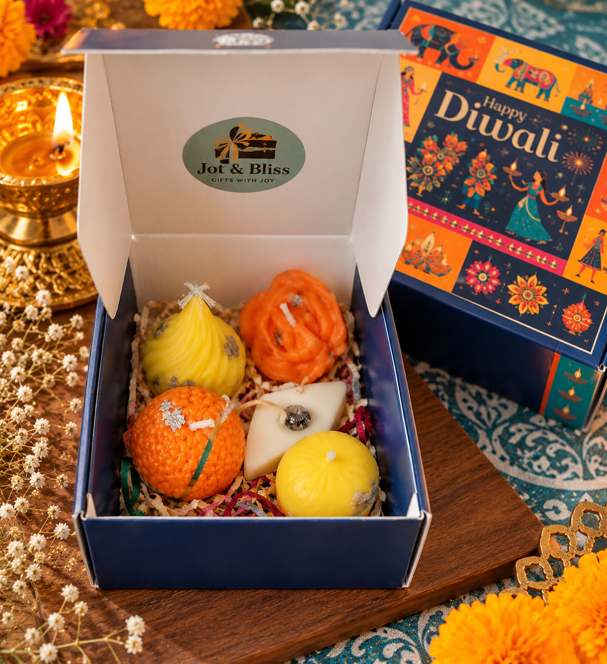 Diwali Gift Box – 5 Assorted Mithai Candles | Festive mini Gift Hamper
