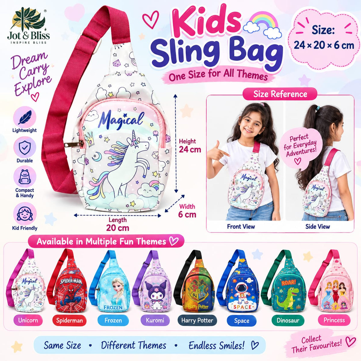 Unicorn Kids Crossbody Bag | Cute Girls Sling Bag | 24×20×6 cm