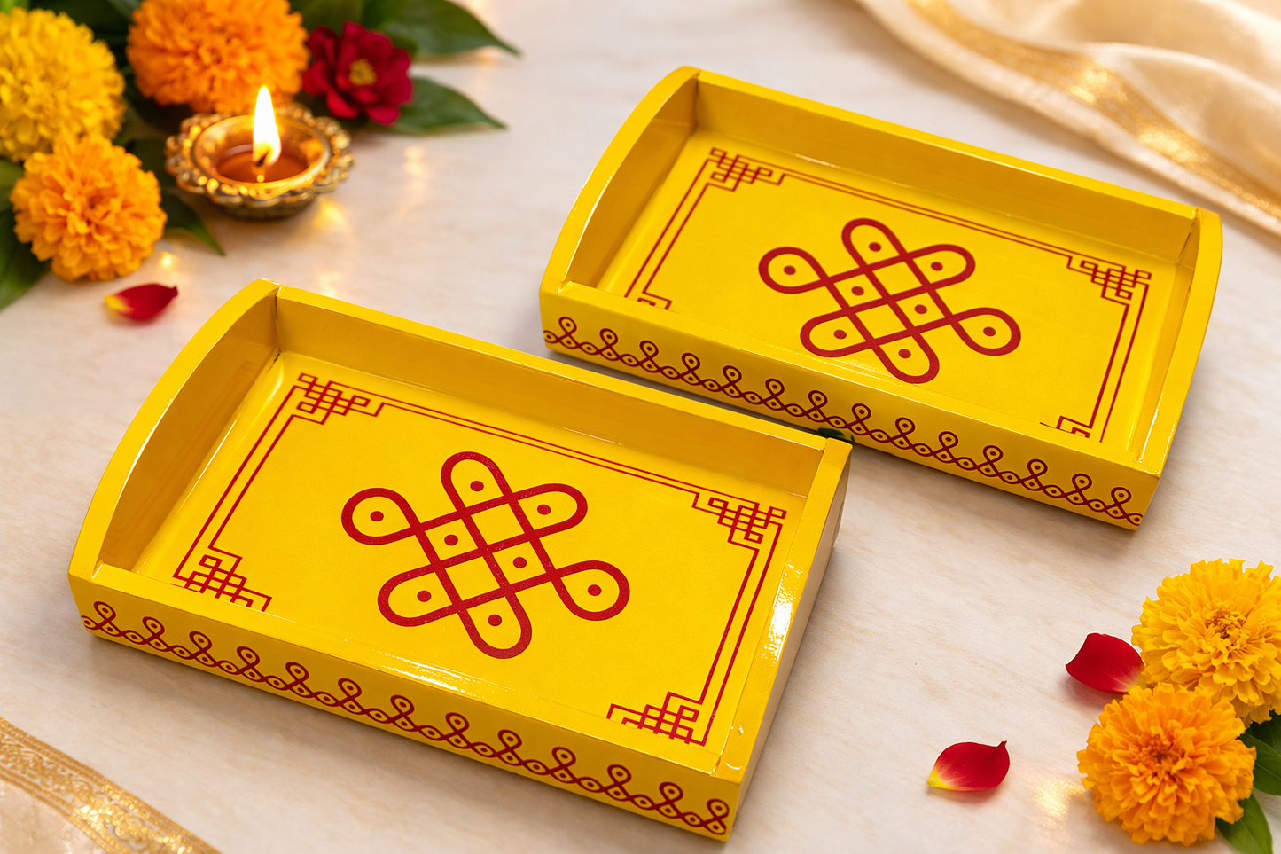 Traditional MDF Decorative Tray – 6 x 4 Inch | Black & Red Design