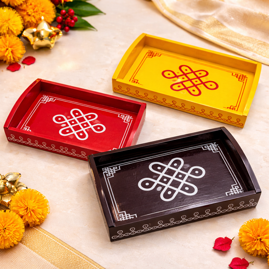 Traditional MDF Decorative Tray – 6 x 4 Inch | Black & Red Design