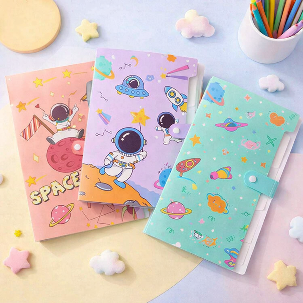 Kids A4 Cartoon File Folder | Space Astronaut Document Holder | School Paper Organizer
