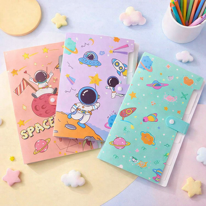 Kids A4 Cartoon File Folder | Space Astronaut Document Holder | School Paper Organizer