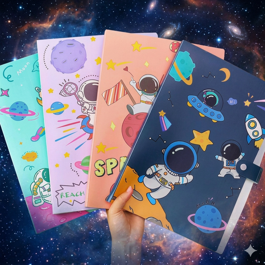 Kids A4 Cartoon File Folder | Space Astronaut Document Holder | School Paper Organizer