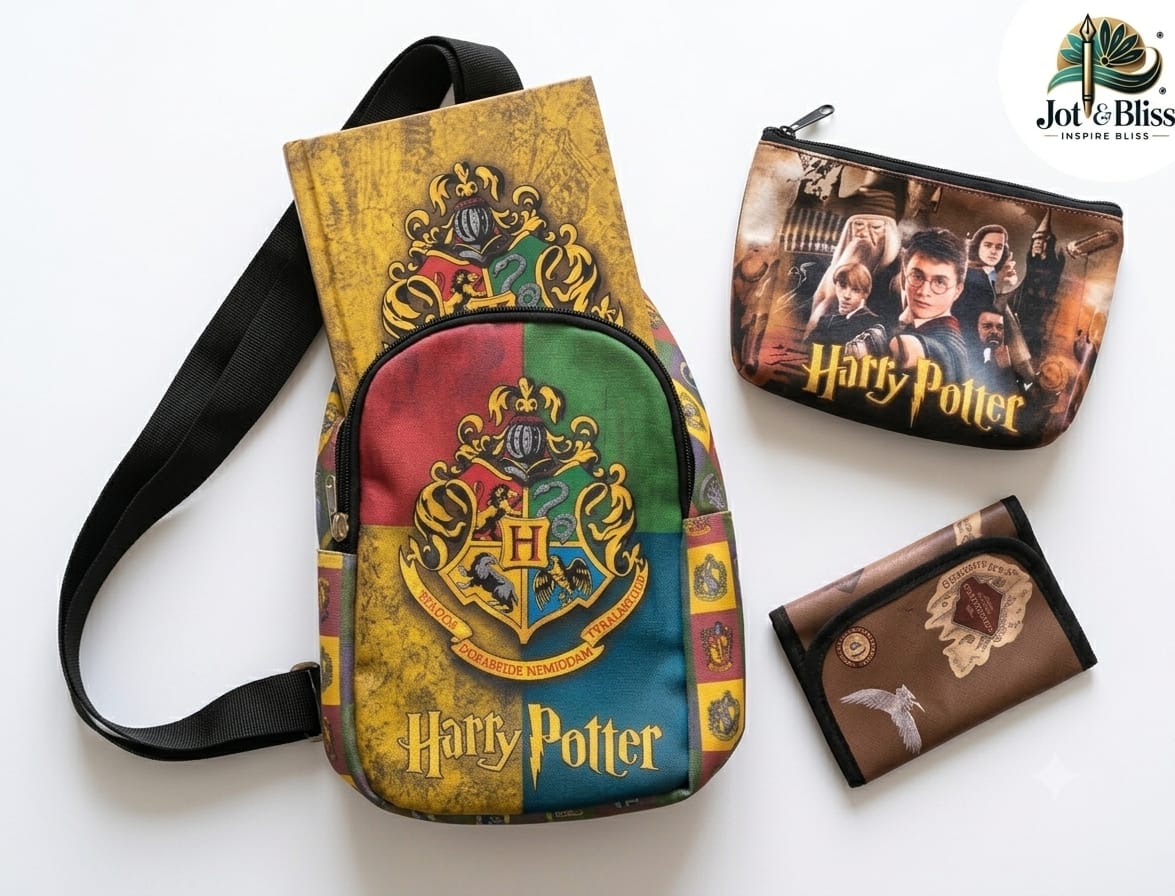 Harry Potter Kids Gift Set – Chest Sling Bag, Notebook, Pencil Pouch & Wallet | 4-Piece Set