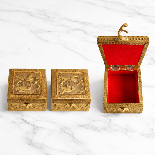 Vintage Brass Elephant Jewelry Box – Luxury Red Velvet Trinket Storage Box | Unique Gift & Home Decor
