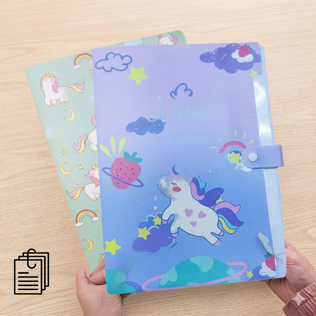 Cute Unicorn A4 File Folder with Push Lock – Kids Document Organizer for School