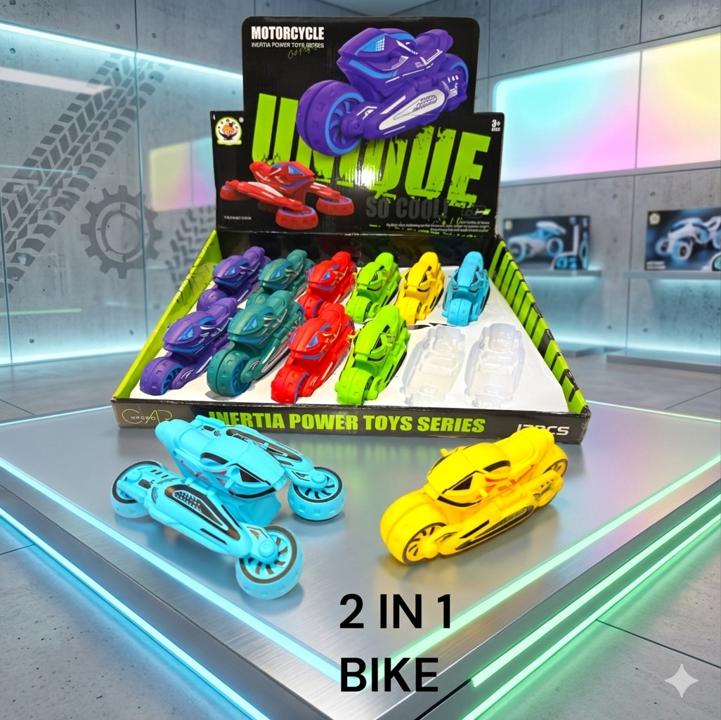 2 in 1 Transform Motorcycle Toy | Inertia Power Push Bike Toy for Kids 3+ | Transforming Bike & Car Toy