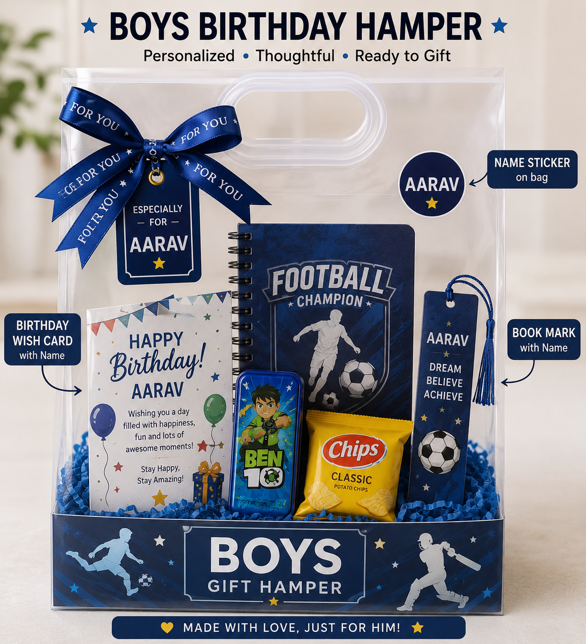 Boys Birthday Gift Hamper | Cricket & Sports Gift Set with Ball, Slap Band & Toys