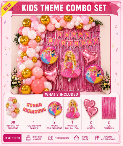 Kids Princess Birthday Decoration Combo Set | Pink Princess Balloon Party Decoration Kit
