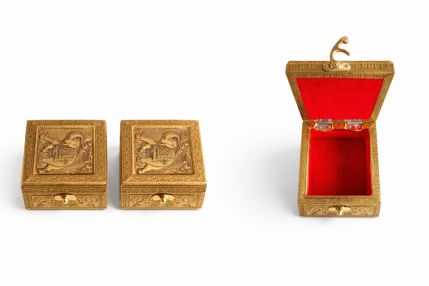 Vintage Brass Elephant Jewelry Box – Luxury Red Velvet Trinket Storage Box | Unique Gift & Home Decor