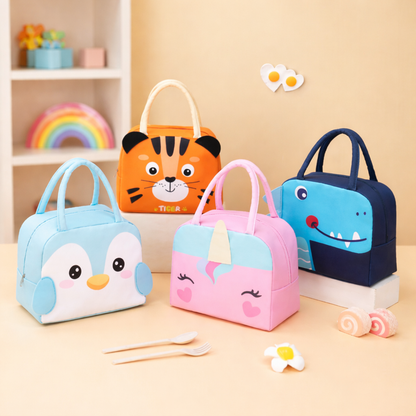 Kids Cartoon Insulated Lunch Bag – Cute Animal School Lunch Box Carry Bag for Boys & Girls (Penguin, Tiger, Unicorn, Dinosaur)