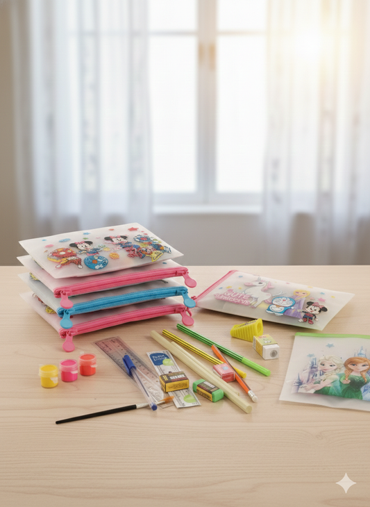 Birthday Return Gift Stationery Kit for Kids – Cartoon Pouch | Set of 10