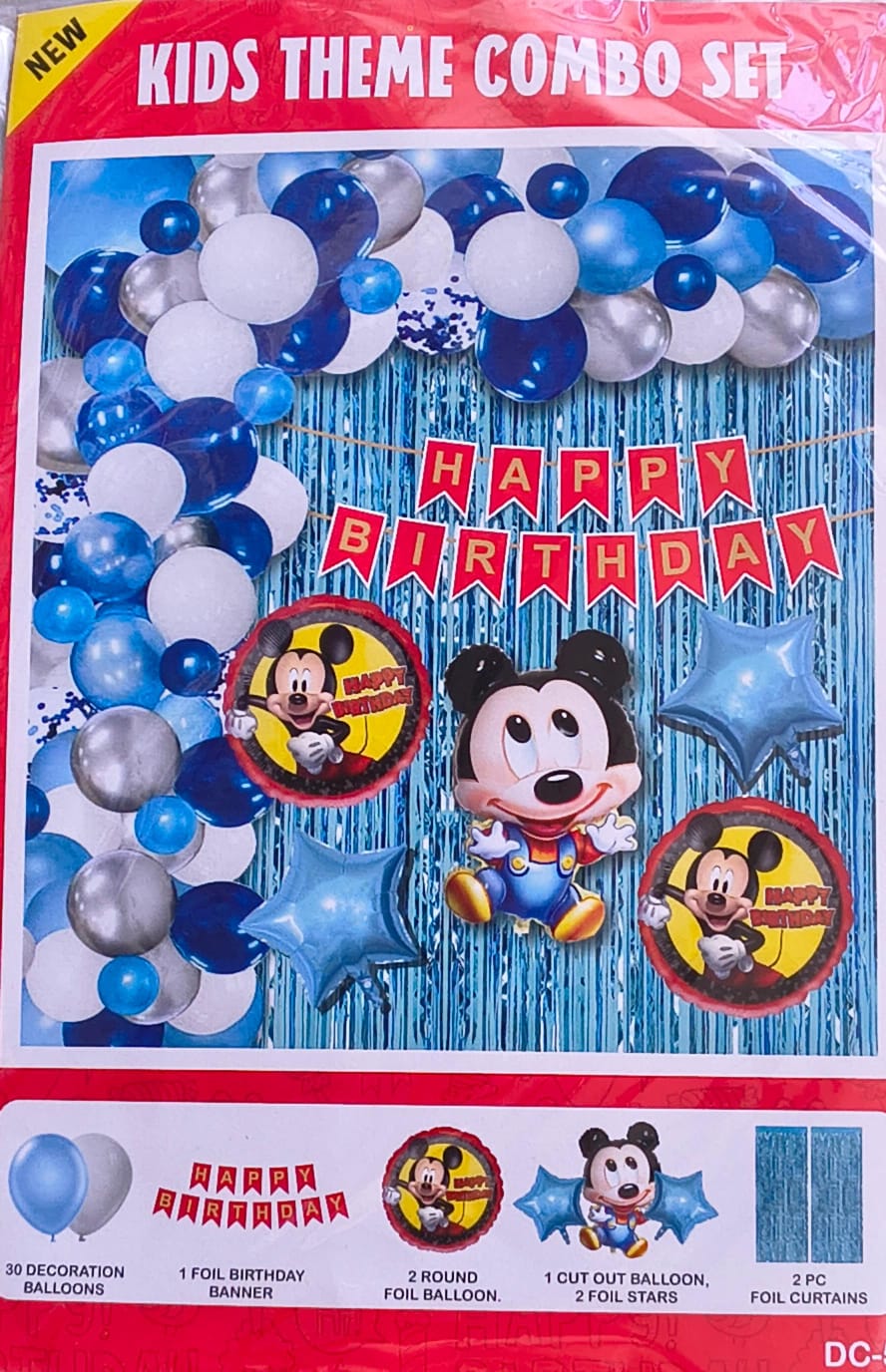 Kids Mickey Mouse Birthday Decoration Combo Set | Blue & Silver Balloon Party Decoration Kit