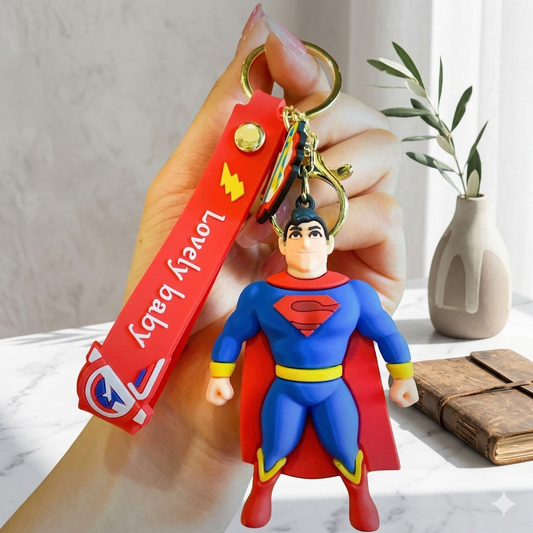 Superhero Character Keychain | Cute PVC Keychain with Wrist Strap for Bags & Keys