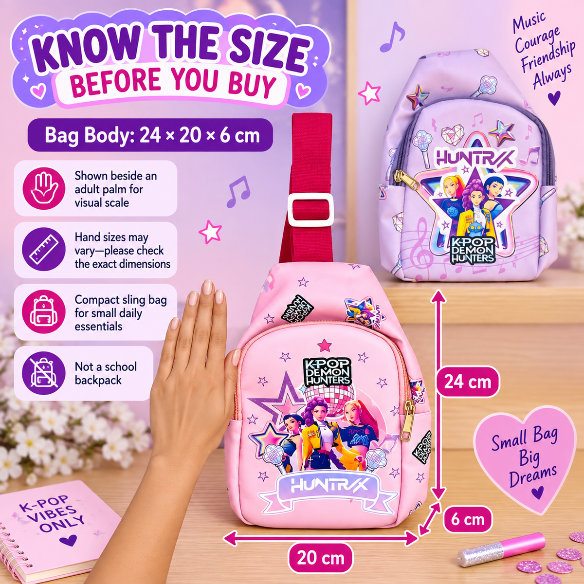 K-Pop Inspired Kids Sling Bag | Music Theme Crossbody Shoulder Bag for Girls