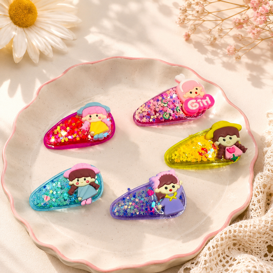 Glitter Cartoon Hair Clips for Girls | Cute Sparkle Snap Hair Clip Pair
