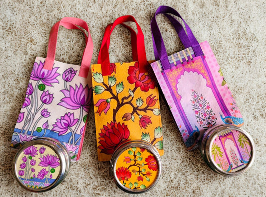 Stainless Steel Tiffin Box with Felt Bag Combo | Bulk Return Gifts (4.5 Inch)